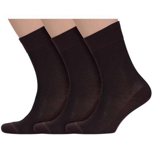 фото Комплект из 3 пар мужских носков lorenzline коричневые, размер 25 (39-40)