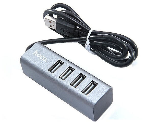 USB HUB HOCO HB1 4-Port USB 2.0 серый