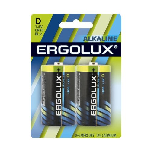 Элемент питания алкалиновый LR20 BL-2 LR20 BL-2 1.5В Alkaline (блист.2шт) Ergolux 11752 ( 6 упак.)