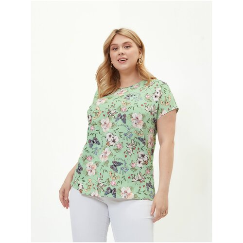 Блузка женская Taktilno нарядная большие размеры без рукавов, Ирис голубые цветочки, голубой, размер 60-62