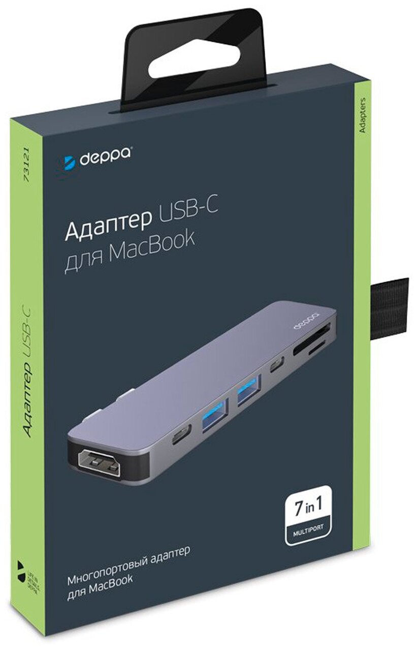 USB-C адаптер для MacBook 7-в-1, графит, Deppa 73121