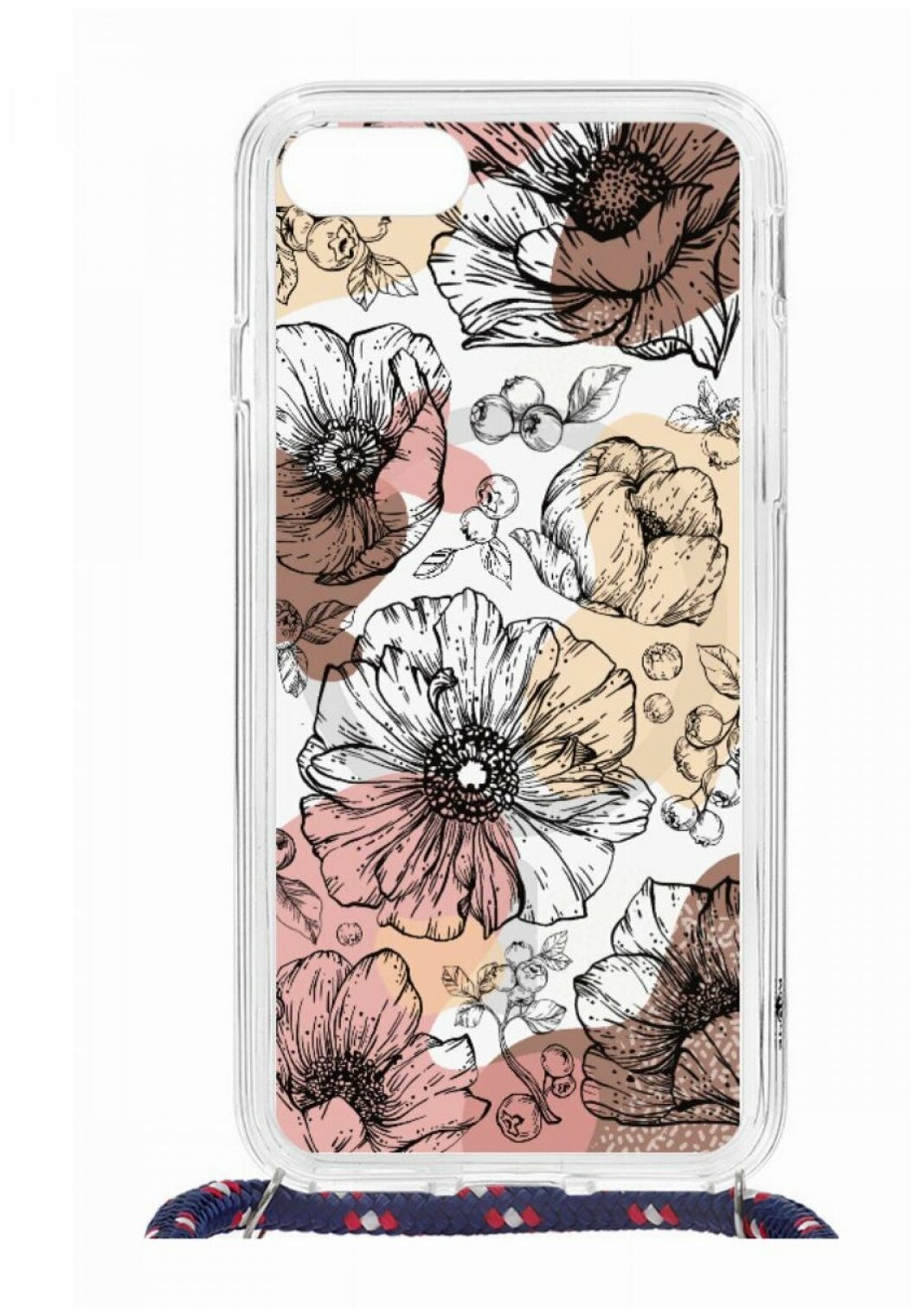 Чехол для iPhone 7/8/SE 2020 Kruche Print MagSafe Magrope Ягоды и Цветы,пластиковая накладка МагСейф со шнурком на шею и рисунком,силиконовый бампер