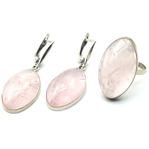 Комплект бижутерии Радуга Камня: серьги, кольцо, бирюза, кварц, размер кольца 18, розовый