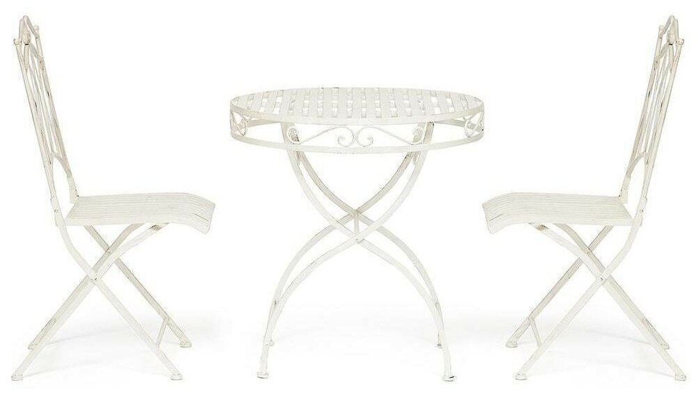 Комплект TetChair (стол + 2 стула) PALLADIO (mod. PL08-8668/8669),металл, стол: 70х74,5см, стул: 45х40,5х94см, белый антик