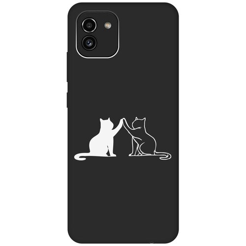 Матовый Soft Touch силиконовый чехол на Samsung Galaxy A03, Самсунг А03 с 3D принтом Cats W черный матовый soft touch силиконовый чехол на samsung galaxy a03 самсунг а03 с 3d принтом cut it w черный