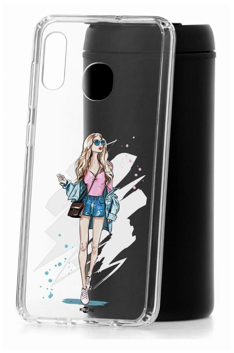 Чехол для Samsung Galaxy A20/A30 Kruche Print Fashion Girl, пластиковая накладка, силиконовый бампер с защитой камеры, защитный прозрачный с рисунком