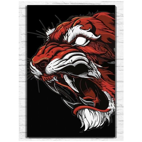 картина по номерам на холсте тигр тигрюня азиатская эстетика кошка 9220 в 30x40 Картина по номерам на холсте Рык тигра (Тигр, азиатская эстетика, кошка) - 9219 В 60x40