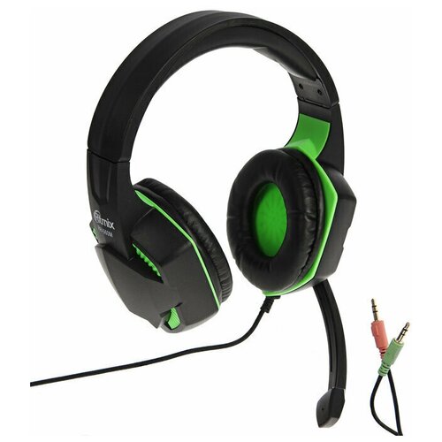 Наушники Ritmix RH-560M Gaming игровые полноразмерныемикрофон35мм 18 м черно-зеленые 170800₽