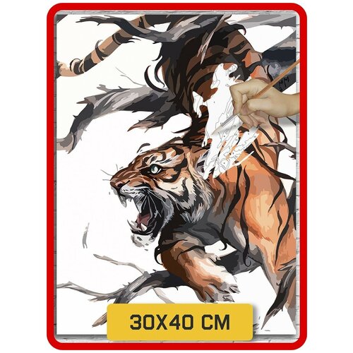Картина по номерам на холсте Тигр на дереве (кошки) - 8497 В 30x40