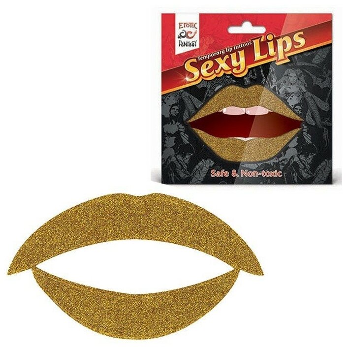 Татуировка для губ, яркий образ для вечеринки Erotic Fantasy Lip Tattoo Sexy Lips Золотой Блеск