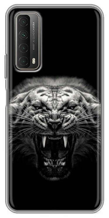 Дизайнерский силиконовый чехол для Хуавей П Смарт 2021 / Huawei P Smart (2021) Рычащий тигр