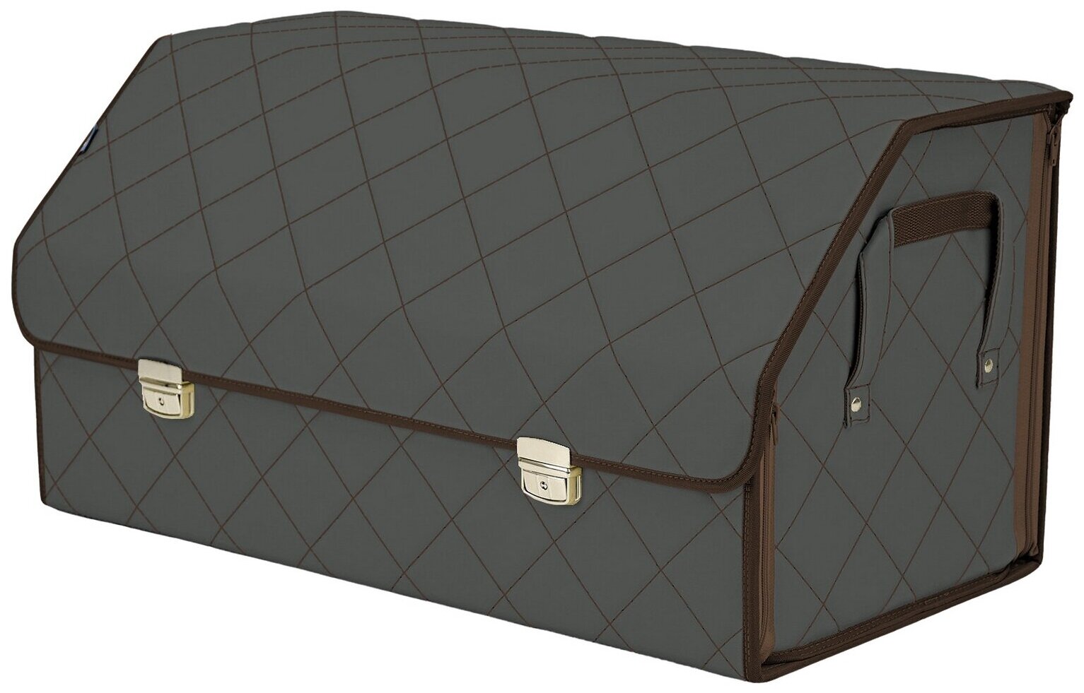 Органайзер-саквояж в багажник "Союз Премиум" (размер XL Plus). Цвет: серый с коричневой прострочкой Ромб.