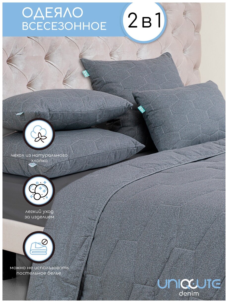 Одеяло Uniqcute 140х205 см (1,5-спальное) Бамбук/поплин/графит - фотография № 2