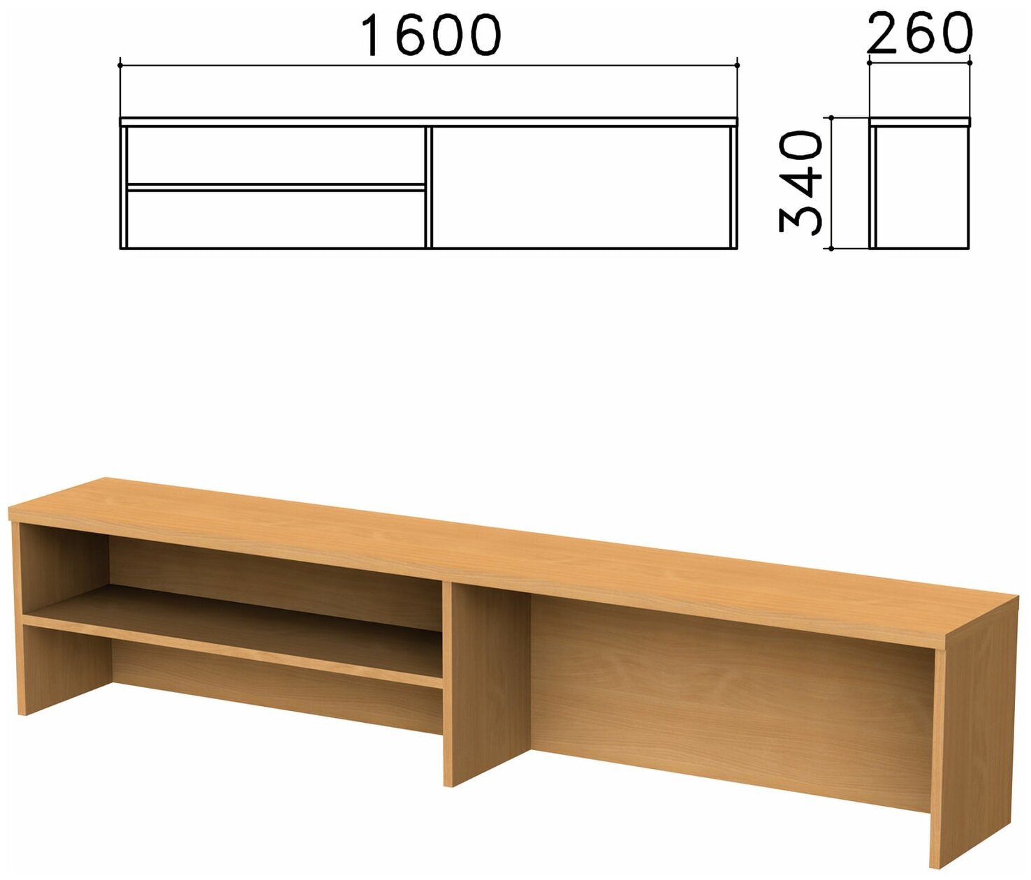 Надстройка для стола письменного "Монолит", 1600х260х340 мм, 1 полка, цвет бук бавария, НМ39.1 - 1 шт.