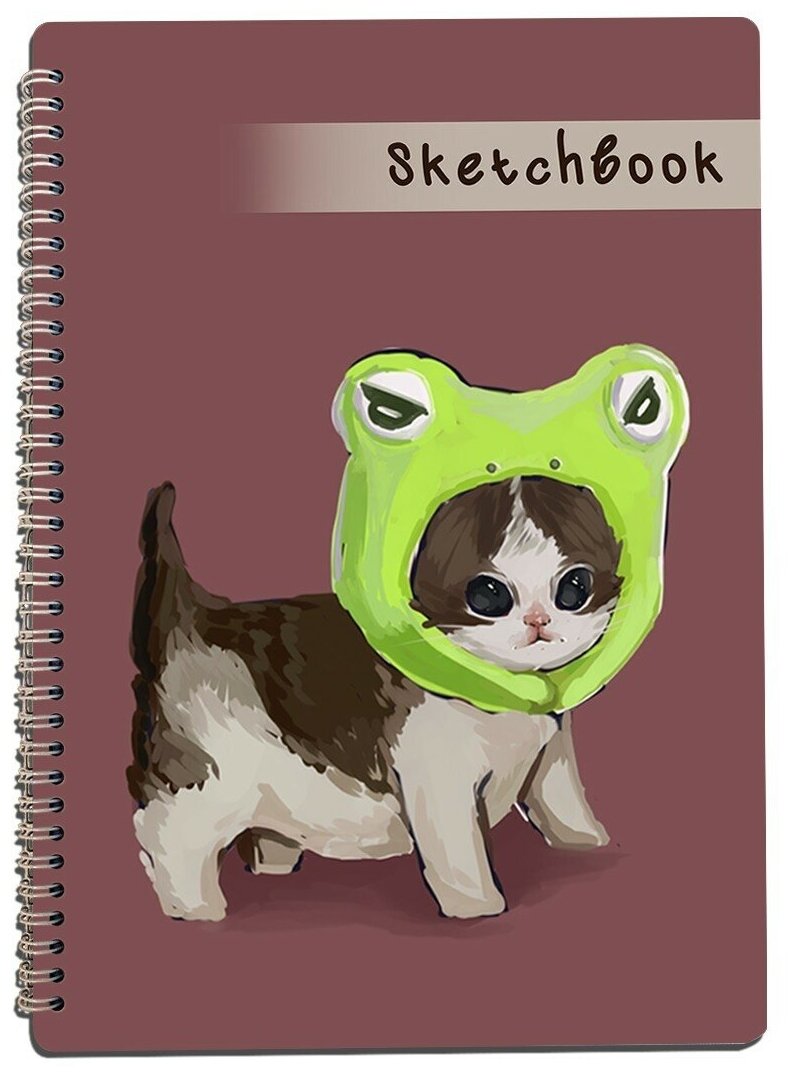 Скетчбук А4 50 листов Блокнот для рисования мемы кот в шапке лягушки котик милота - 1015