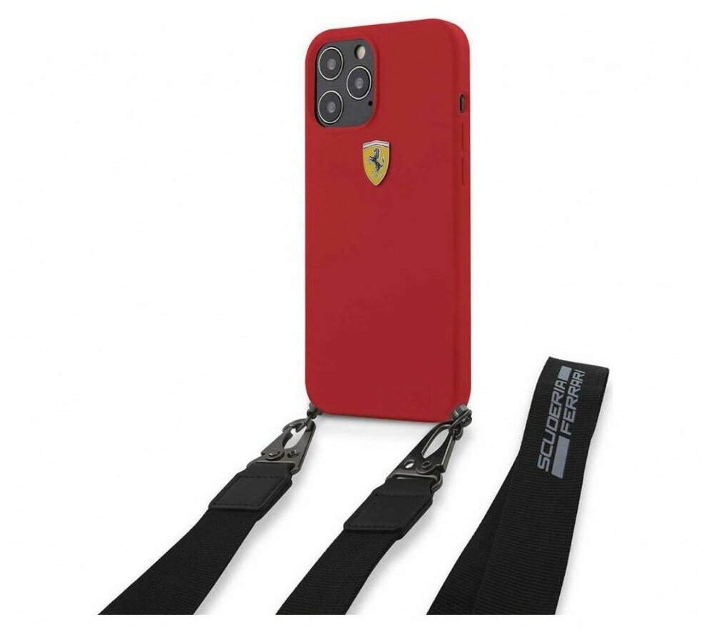 Чехол CG Mobile Ferrari On-Track Liquid silicone Strap & metal logo Hard для iPhone 12/12 Pro, цвет Красный (FESTRAHCP12MRE)