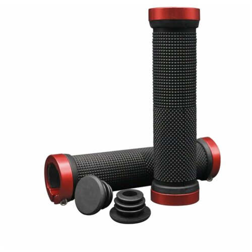 Грипсы руля велосипеда (ручки для велосипеда) 130 мм, резиновые с алюминиевыми фиксирующими наконечниками, цвет черный-красный