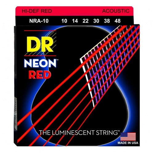 DR NRA-10 HI-DEF NEON™ струны для акустической гитары, с люминесцентным покрытием, красные 10 - 48 dr nga 10 hi def neon™ струны для акустической гитары с люминесцентным покрытием зелёные 10 48