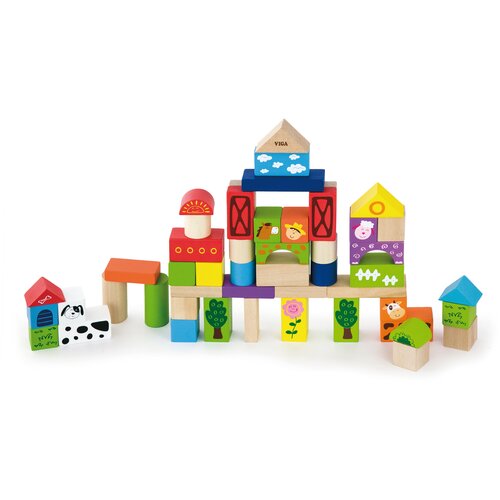 Viga Toys Конструктор Ферма 50 деталей в ведре VIGA конструктор блочный viga город 50 деталей в ведре 44093