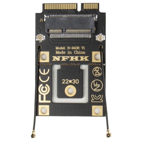 Адаптер-переходник для PCIe M.2/CNVi M.2 Wi-Fi IPEX4 на mini PCIe Wi-Fi IPEX1 / NFHK N-9438 V1 адаптер переходник для установки платы wi fi airport bluetooth 6 12 pin в разъем m 2 a e key nfhk n 16ae