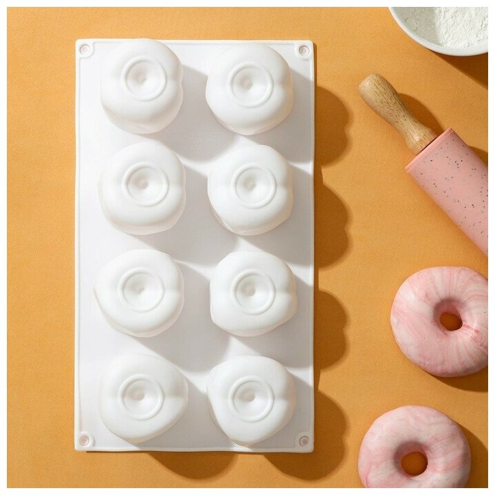 Форма для выпечки и муссовых десертов KONFINETTA «Персики», 29,5×17×4,5 см, 8 ячеек, силикон, цвет белый