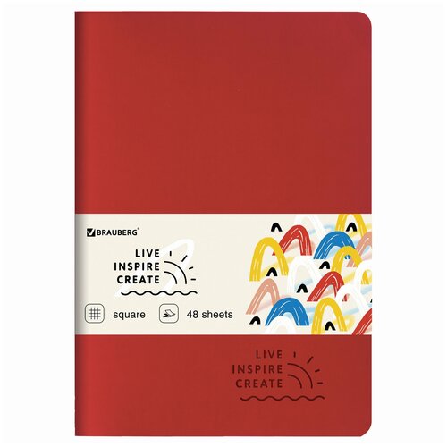 Тетрадь 48 л. в клетку обложка кожзам SoftTouch, сшивка, A5 (147х210мм), красный, BRAUBERG RAINBOW, 3 шт.
