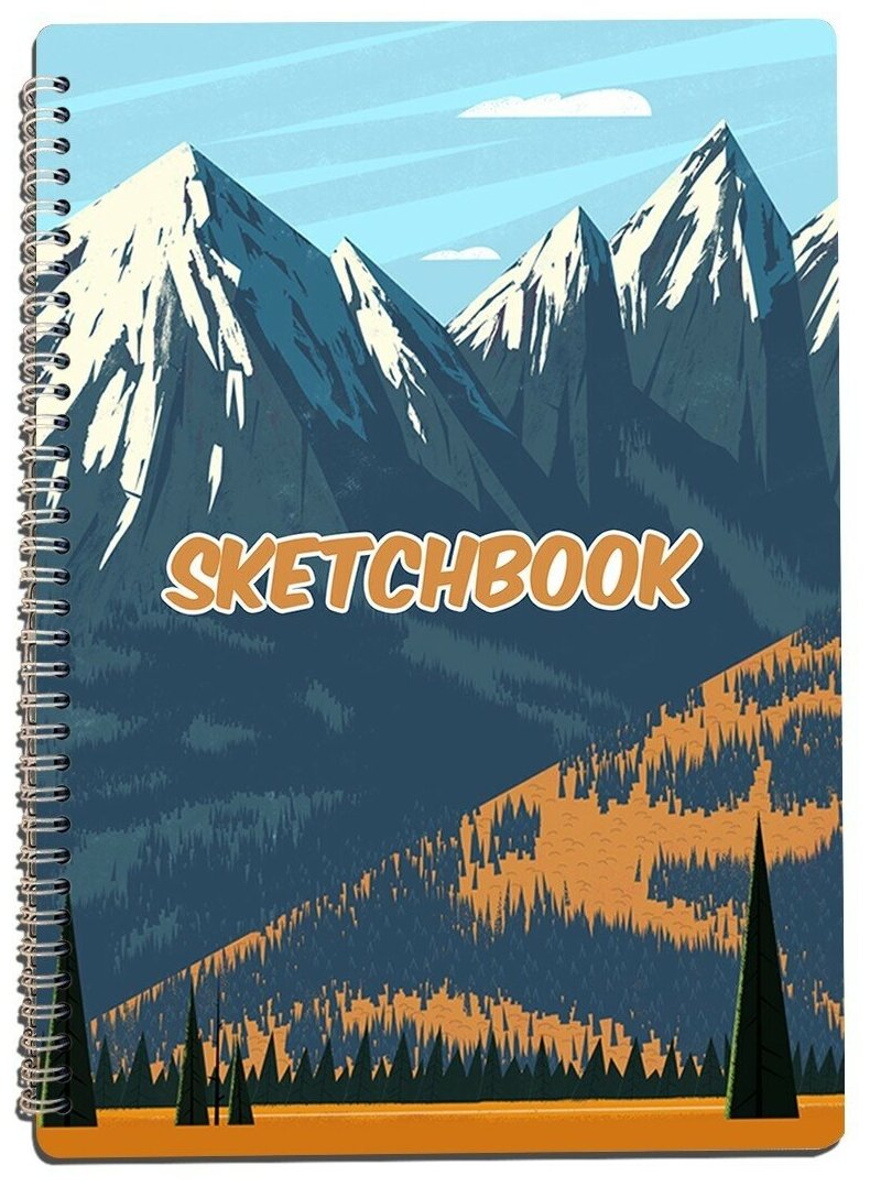 Скетчбук А4 50 листов Блокнот для рисования Лесной пейзаж (горы, лес) - 295 В