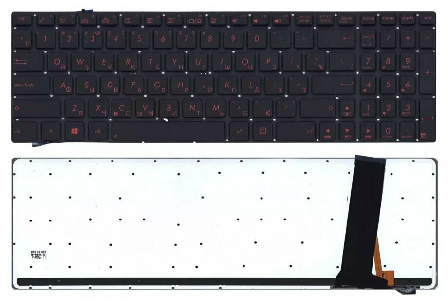 Клавиатура keyboard 0KNB0-6625US00 для ноутбука Asus N56 N56V N56DP N56DY N56VB N76vz N56VJ N56VM черная с красной подсветкой 3157₽