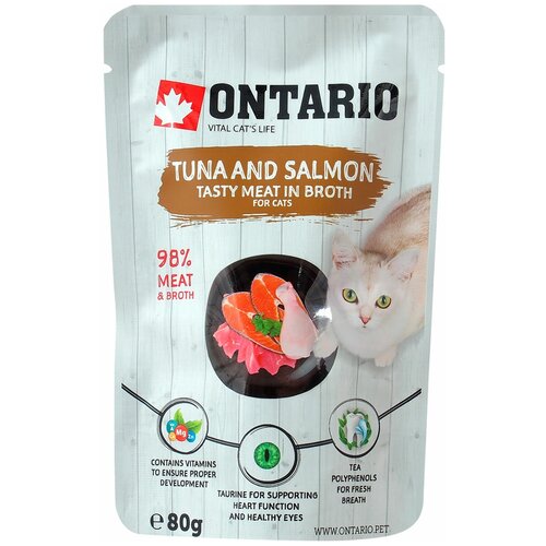 Ontario паучи для кошек и котят тунец и лосось в бульоне 0,08 кг.