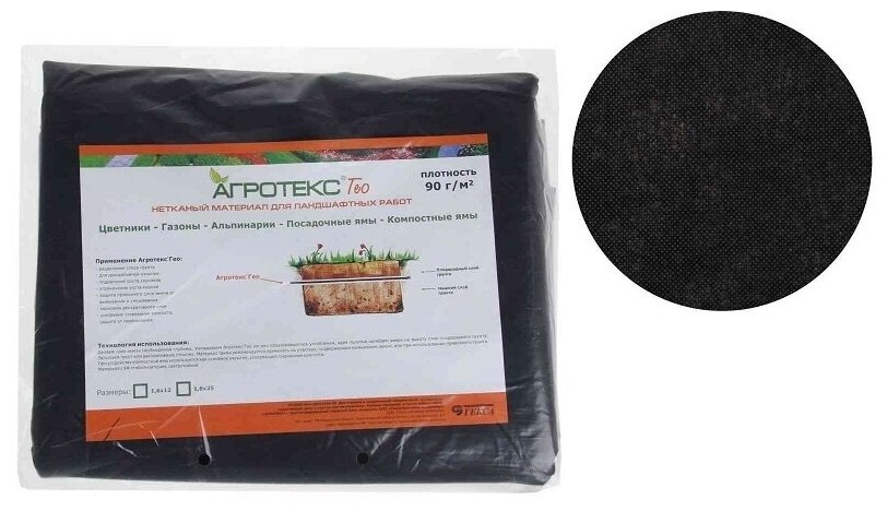 Укрывной материал Агротекс 90 Гео (1,6x12м) черный спанбонд -укрытие и защита растений весной и летом от дождей, града, ветра, солнца