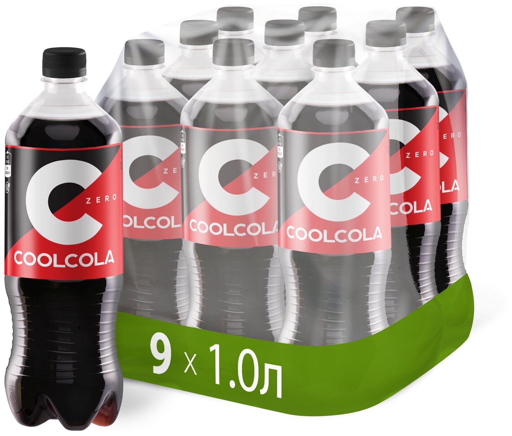 Напиток "Кул Кола без сахара" ("Cool Cola Zero") безалкогольный сильногазированный, ПЭТ 1.0 (упаковка 9шт)