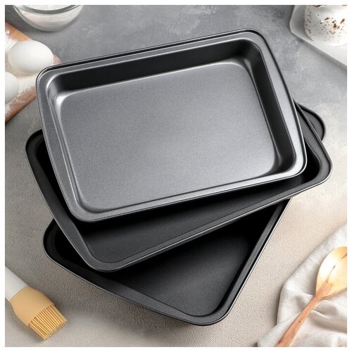 Набор противней Доляна Жаклин 3 предмета 34х24 см 315х22 см 30х20 см антипригарное покрытие цвет чёрный 1195₽