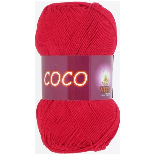 Пряжа хлопковая Vita Cotton Coco (Вита Коко) - 2 мотка, 3856 красный, 100% мерсеризованный хлопок 240м/50г