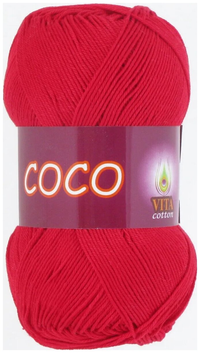 Пряжа хлопковая Vita Cotton Coco (Вита Коко) - 5 мотков, 3856 красный, 100% мерсеризованный хлопок 240м/50г