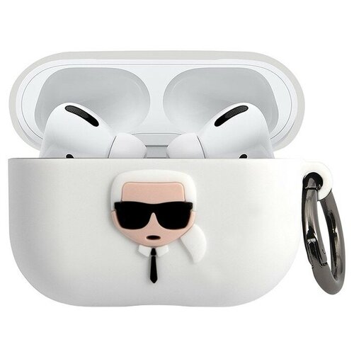 Чехол с карабином CG Mobile Karl Lagerfeld Silicone case with ring для AirPods Pro, цвет Белый (KLACAPSILGLWH)
