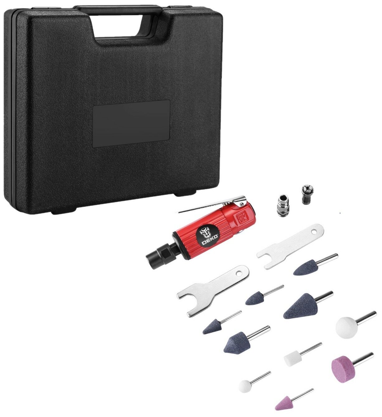 Пневматическая шлифмашина DEKO DKPT02 SET 3 в чемодане с набором 15 предметов - фотография № 1