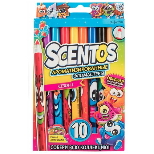 Фломастеры Ароматизированные Scentos тонкие 10 шт