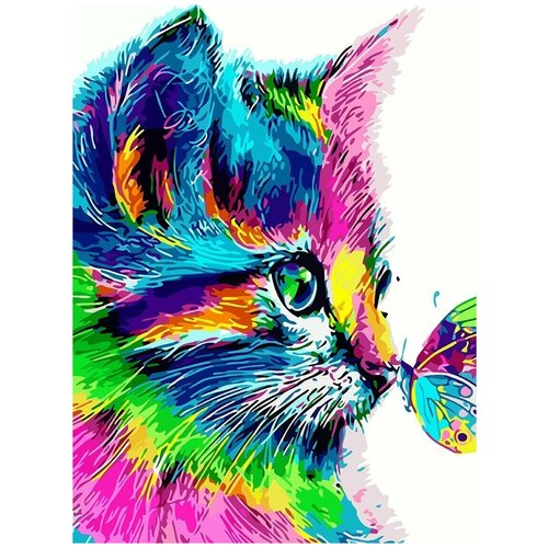 картина по номерам на холсте большая кошка 11250 в 30x40 Картина по номерам на холсте красочные котёнок (кошка, кот) - 8872 В 30x40