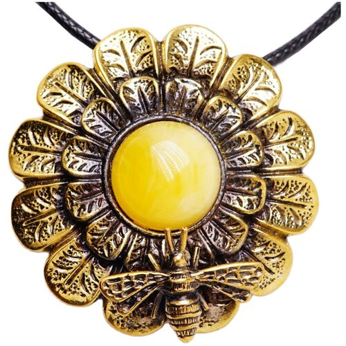 фото Подвеска "цветок хризантема с пчелой" (янтарь светлый, бронза) 3073 хорошие вещи