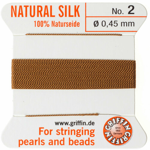 Нить шелковая GRIFFIN 100 Natural Silk на картоне игла карнеол толщина 045мм 2м 1шт 259₽