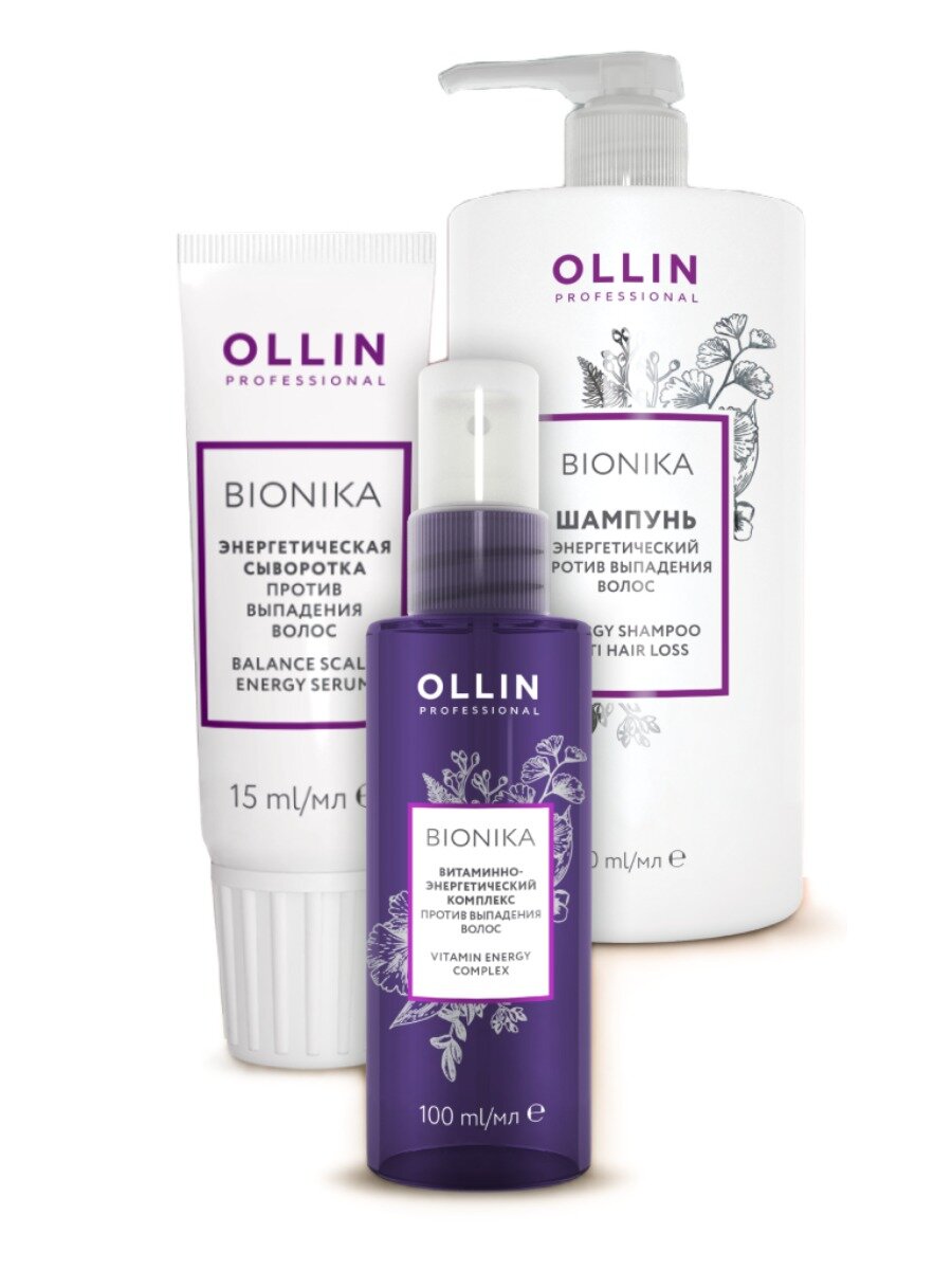 Ollin, Hабор BioNika против выпадения (Шамп. 750мл+Сыворотка 6*15мл, Витам.-энерг. комплекс 100мл)