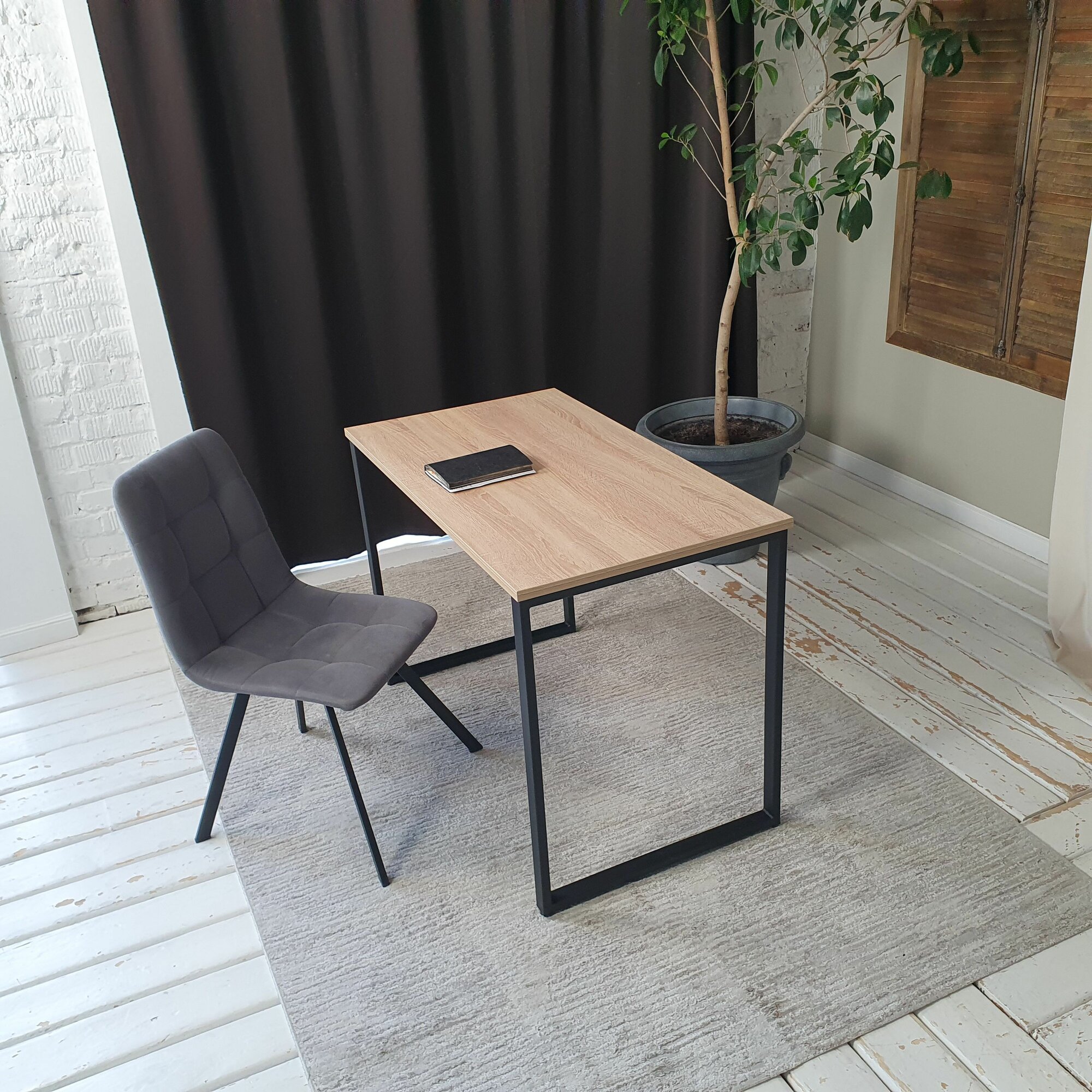 Письменный стол лофт Дуб 110*60 см. Черные ножки — фото 1