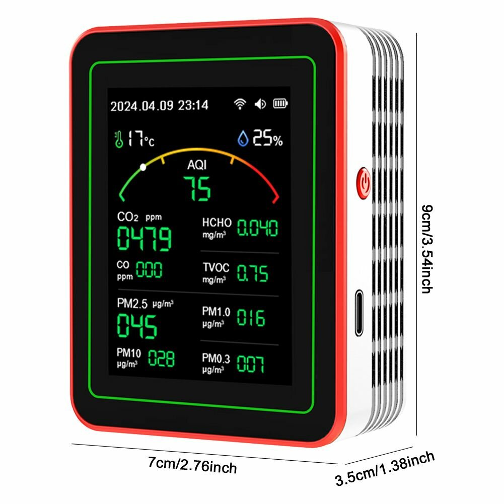 WiFi 15-в-1 Детектор качества воздуха PM2.5 PM1.0 Тестер CO CO2 TVOC HCHO (белый)