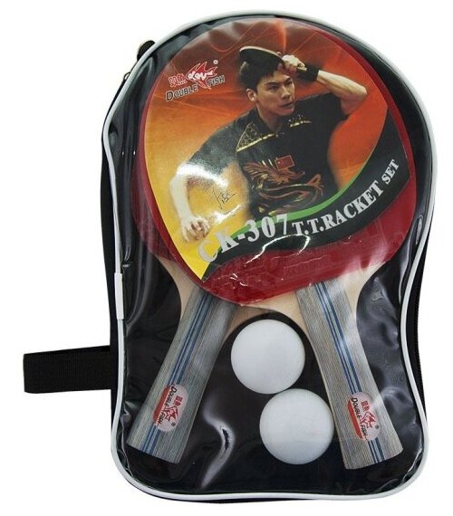 Набор для настольного тенниса Double Fish CK-307: 2 ракетки и 2 мяча, наклад. 1,6 мм, конич. ручка