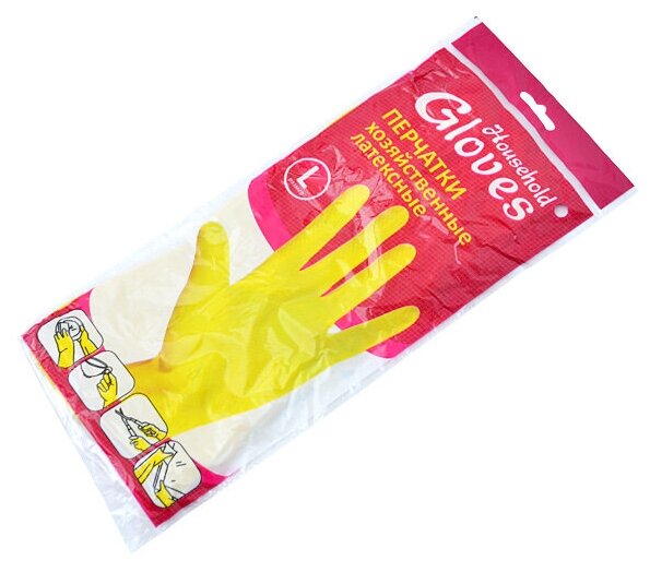 Перчатки особопрочные Household Gloves хозяйственные латексные с х/б напылением, фуксия. Размер: L