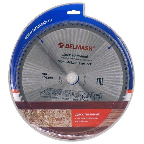 диск пильный belmash 280х3 4 2 2х32мм 72т белмаш Диск пильный по ламинату BELMASH 280х3,4/2,2х32/30мм; 72Т, RD139B