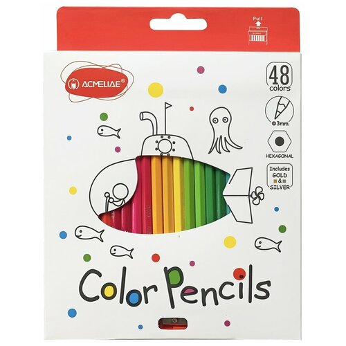 фото Цветные карандаши для рисования + точилка acmeliae color pencils, 48 цветов