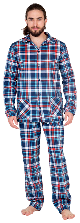 Комплект мужской Lilians., домашний, пижама, размер 52, утепленная, сине-бирюзовый, клетка - фотография № 1