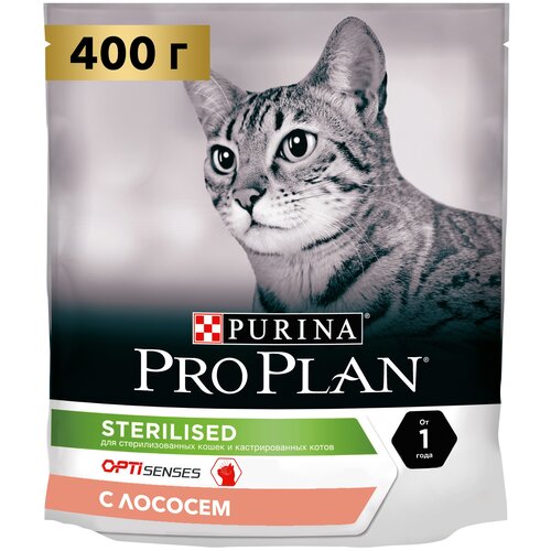 Сухой корм для кошек Pro Plan Sterilised для стерилизованных кошек с лососем 400 г корм для кошек pro plan для стерилизованных поддержание органов чувств лосось 1 5 кг