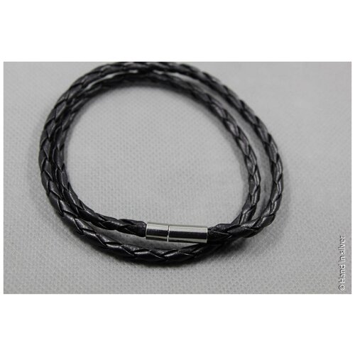 Плетеный браслет Handinsilver ( Посеребриручку ) Браслет плетеный кожаный с магнитной застежкой, 1 шт., размер 17 см, черный